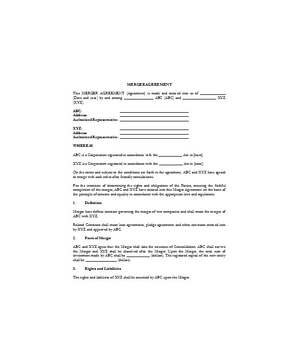 Free 5 Merger Agreement Contract Forms In Pdf Ms Word