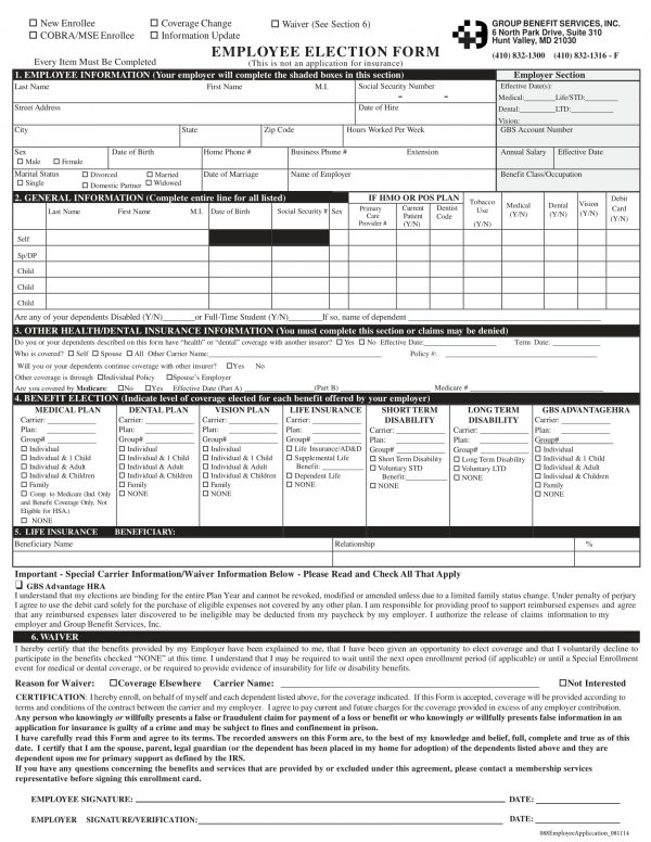 picture Benefit Election Form Template Word sampleforms com