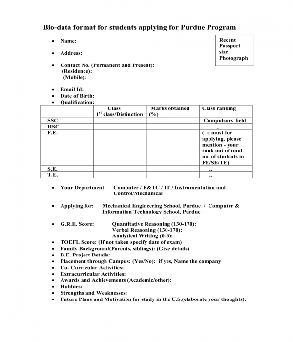 Free 20+ bio data forms in pdf