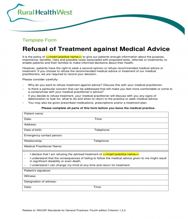 refusal of treatment form captions funny
