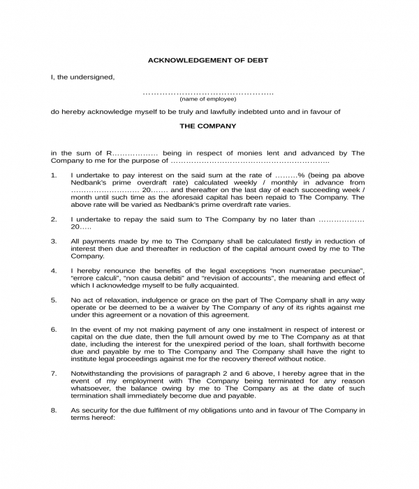 Sample Letter Of Undertaking To Pay Debt