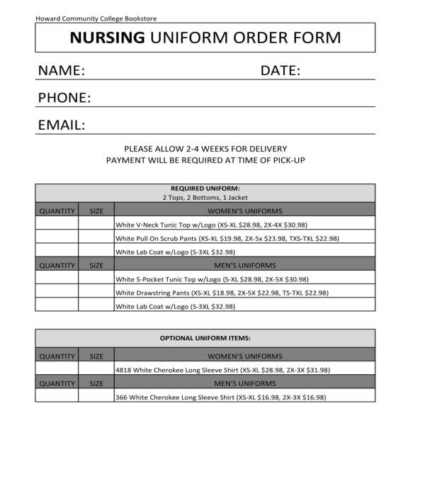Free 12 Uniform Order Forms In Pdf Ms Word Excel