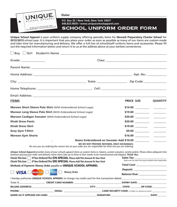 Free 12 Uniform Order Forms In Pdf Ms Word Excel