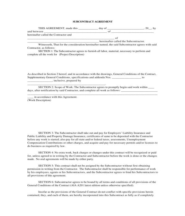 Free 5 Construction Subcontractor Agreement Forms In Pdf Ms Word