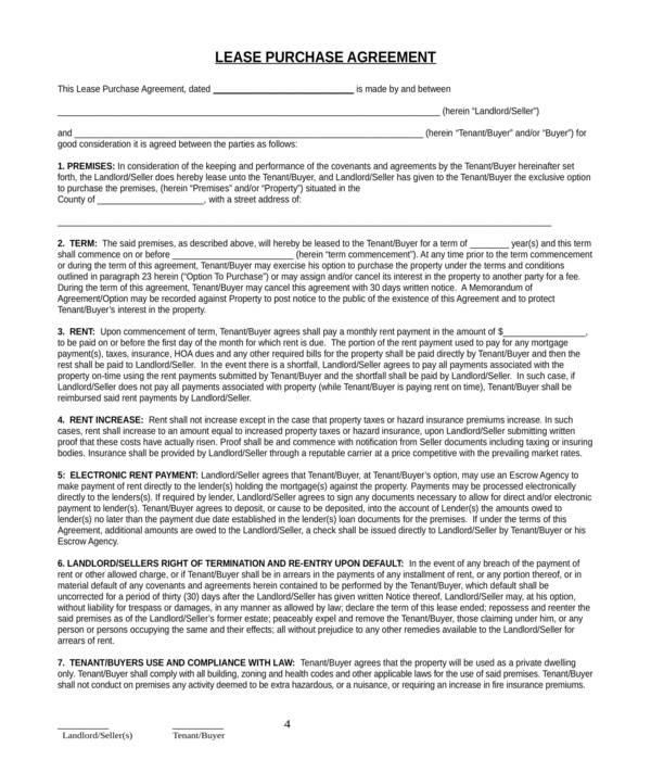 free 5 lease with an option to purchase agreement forms in pdf ms word
