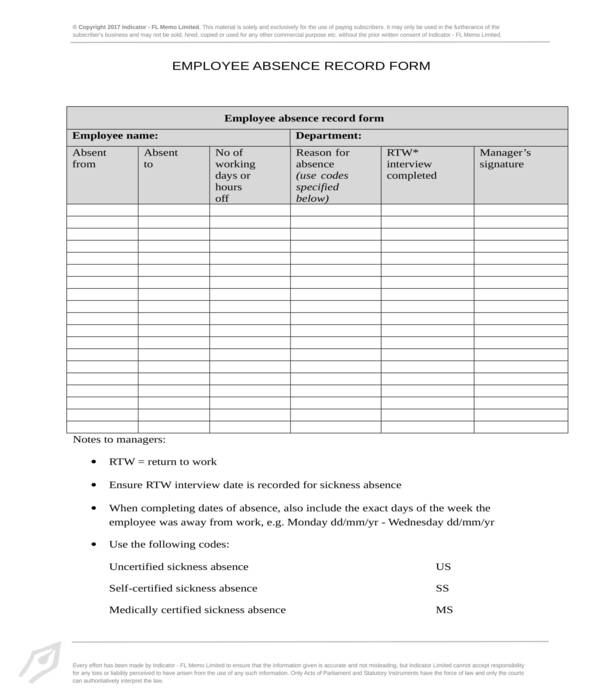 Free 11 Employee Absence Forms In Pdf Ms Word Excel