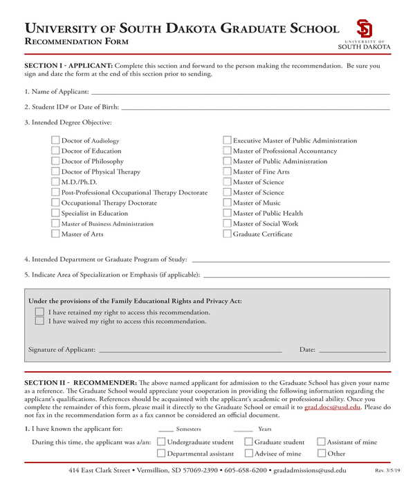 Free 6 Graduate School Recommendation Letters In Pdf Ms Word