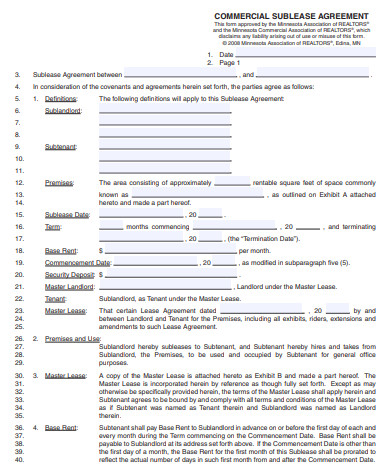 Free 5 Commercial Sublease Agreement Forms In Pdf Ms Word