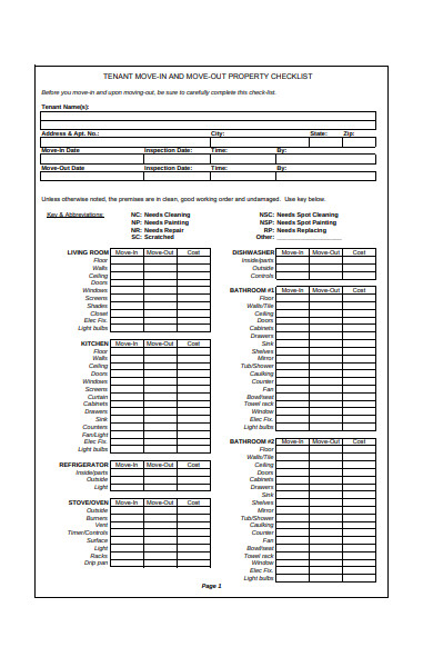 And your patients have to be kept informed of yo. Free 9 Move In Move Out Inspection Checklist Samples In Pdf Ms Word