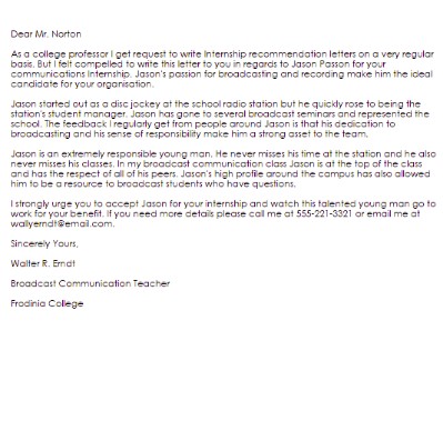 Free 5 Internship Recommendation Letter Samples In Pdf