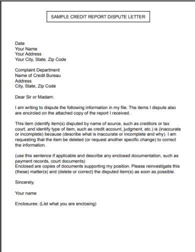 Free 7 Credit Report Dispute Letters In Pdf Ms Word