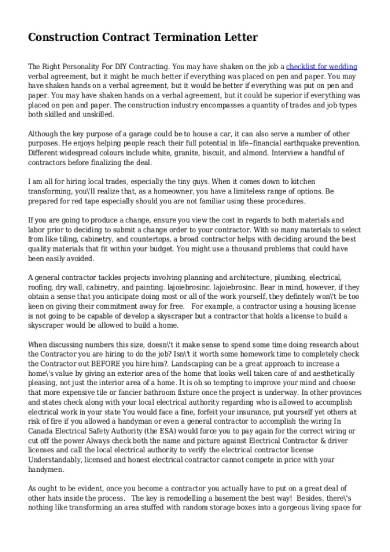 Free 5 Contractor Termination Letters In Pdf