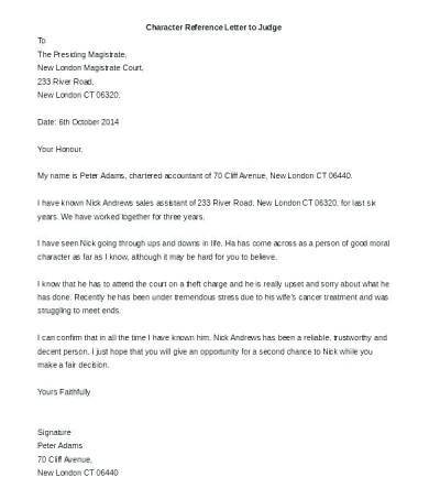 Free 4 Character Reference For Court Recommendation Letters In Pdf