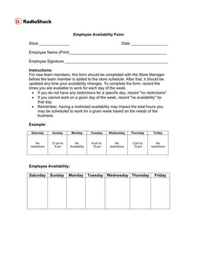 FREE 6+ Employee Availability Forms in MS Word | PDF