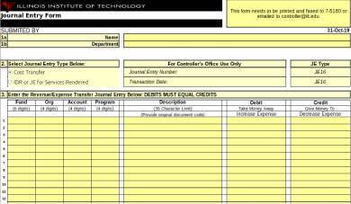 Free 5 General Journal Forms In Excel