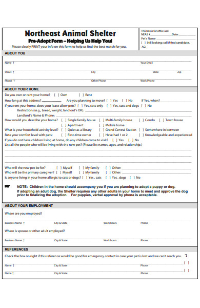 Animal rescue/shelter forms & information. Free 30 Animal Shelter Forms In Pdf Ms Word