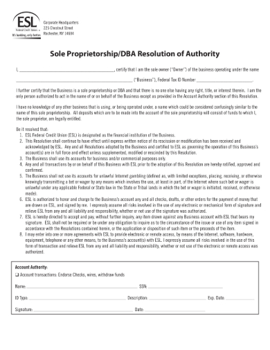 Free 5 Sole Proprietorship Resolution Forms In Pdf