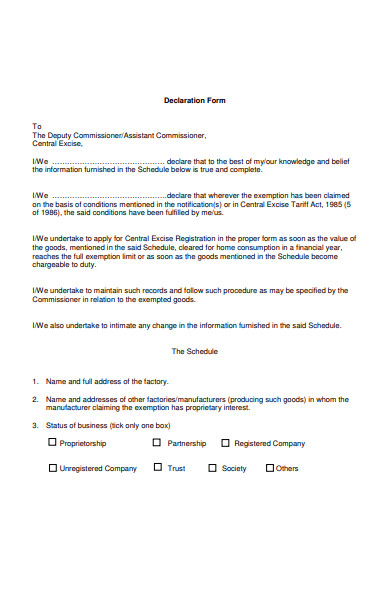 Free 52 Declaration Forms In Pdf Ms Word Xls