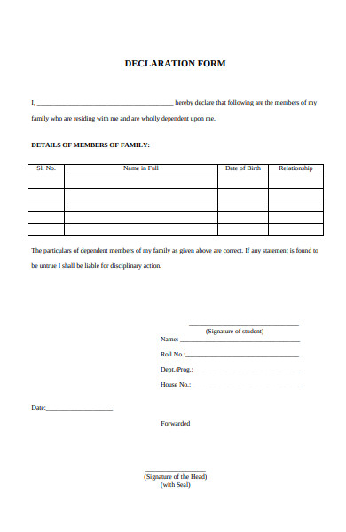 Free 52 Declaration Forms In Pdf Ms Word Xls