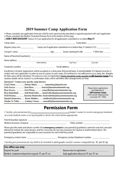 free 31 summer camp application forms in pdf ms word xls