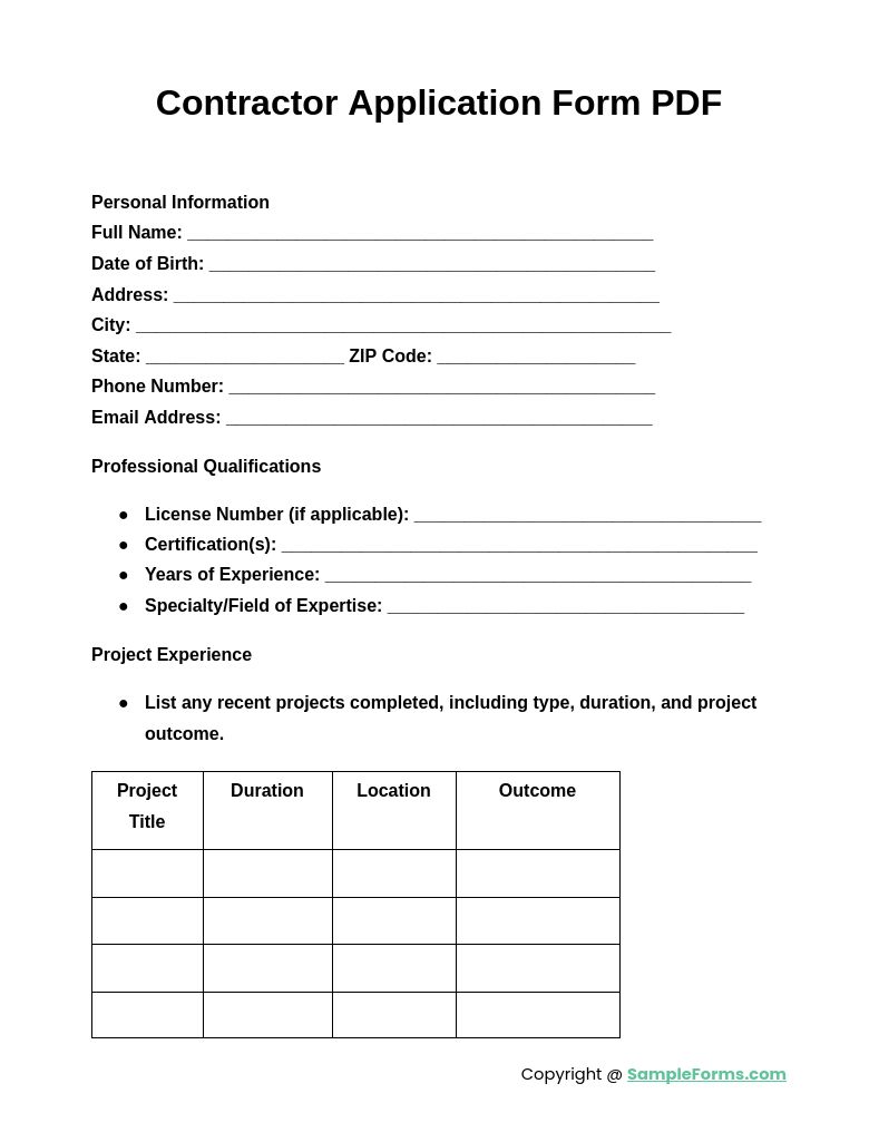 Contractor Application Form Pdf - Best Space Images in 8K