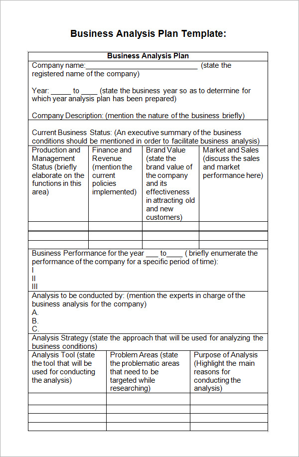 Business Analysis Plan