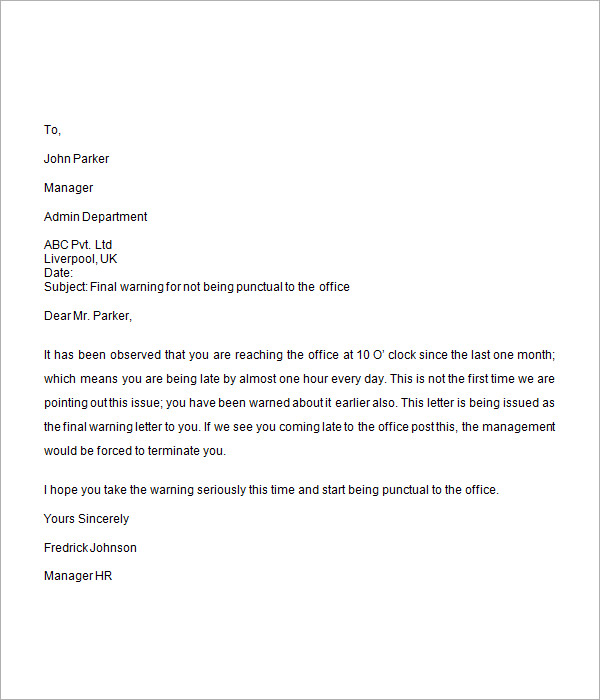 Free 18 Warning Letter Templates In Google Docs Ms Word Pages Pdf
