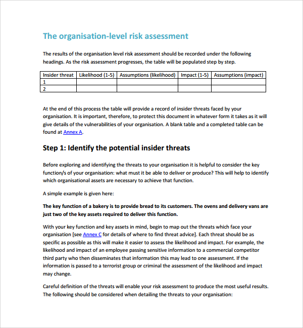 Free 12 Sample Security Risk Assessment Templates In Pdf Ms Word Excel