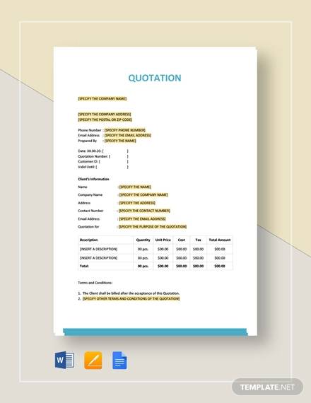 Free 52 Quotation Templates In Google Docs Ms Word Pages Pdf