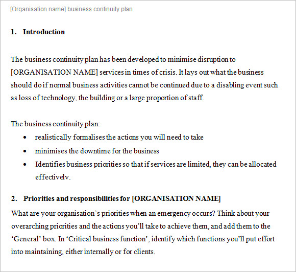 Free 13 Business Continuity Plan Templates In Pdf