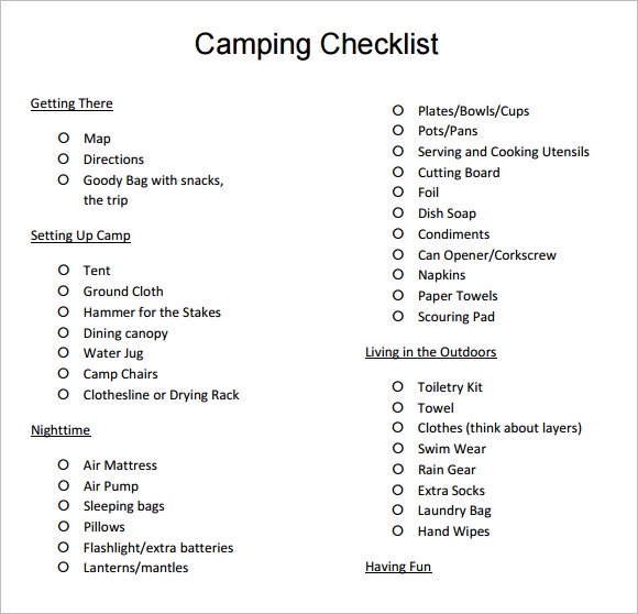 Sometimes used cars are purchased from individuals rather than dealerships, which can require more of the buyer's participation in the process of transferring the ti. 9+ Camping Checklist Samples | Sample Templates