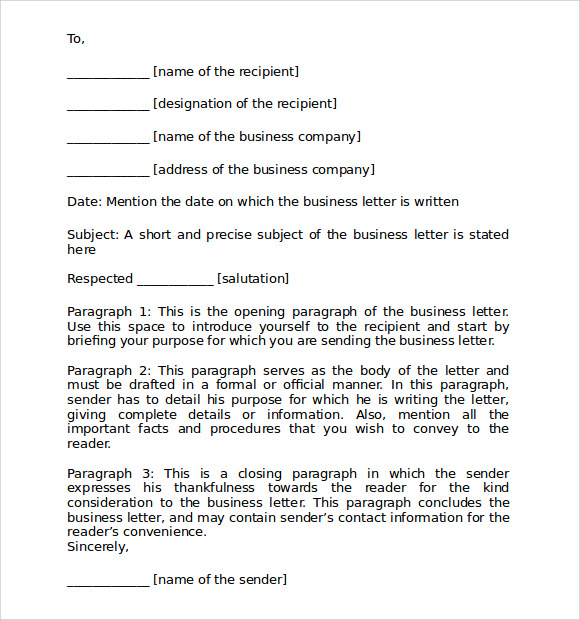 Free 7 Sample Format For Business Letter Templates In Pdf Ms Word