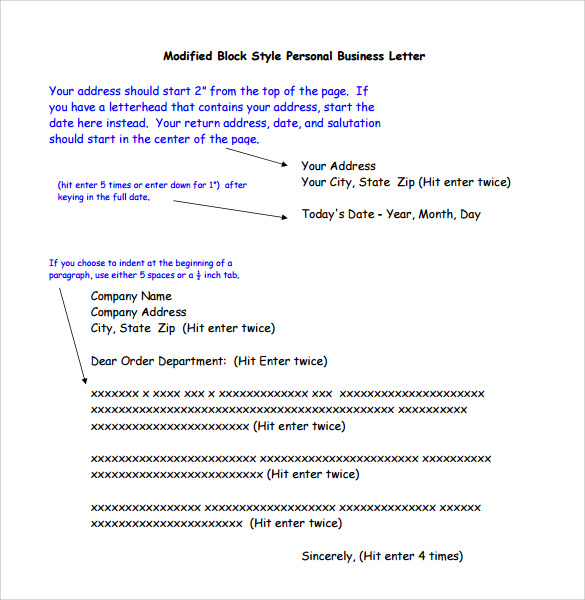 Free 5 Sample Personal Business Letter Formats In Pdf Ms Word