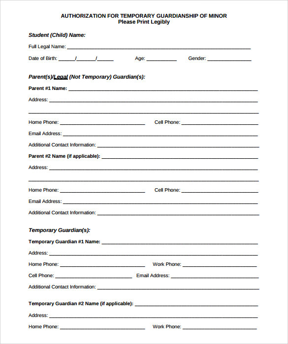 Free 8+ sample temporary guardianship forms in pdf