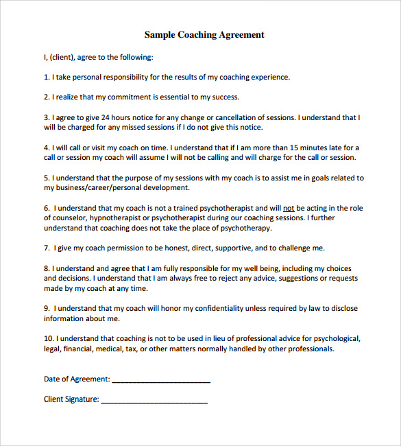 Free 14 Coaching Contract Sample Templates In Pdf Ms Word Google Docs Pages