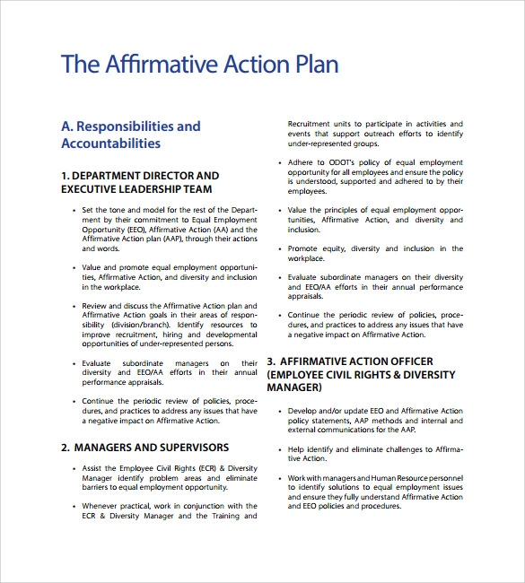 Affirmative action plan template