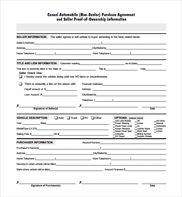 free 6 sample auto purchase agreement templates in pdf