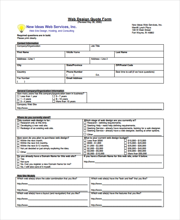 Free 6 Sample Web Design Quote Templates In Pdf