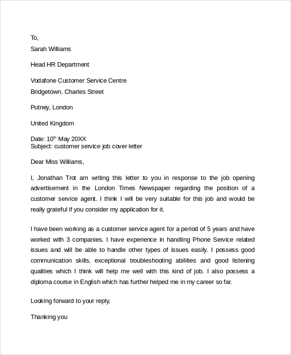 Free 29 Sample Cover Letter Example Templates In Pdf Ms Word