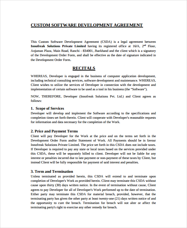 Free 13 Sample Software Development Agreement Templates In Pdf Ms Word Google Docs Pages
