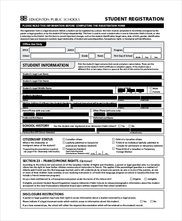 Free 8 Sample Registration Forms In Pdf Ms Word