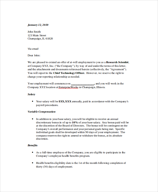 Free 7 Sample Job Offer Letter Templates In Ms Word Pdf