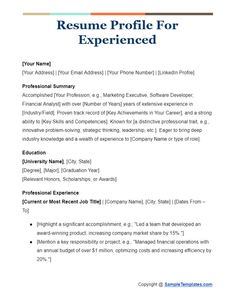 Free 11+ resume profile samples in pdf, word