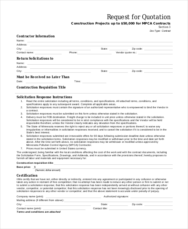 Free 7 Sample Project Quote Templates In Pdf Ms Word