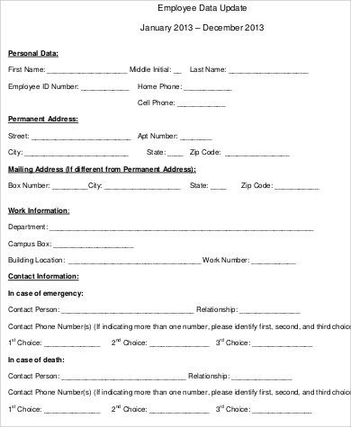 Free 9 Sample Employee Update Forms In Ms Word Pdf