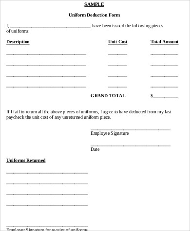 Free 9 Sample Employee Uniform Forms In Ms Word Pdf