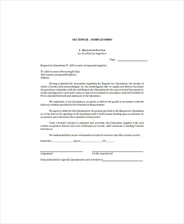 Free 13 Quotation Letter Samples In Pdf Ms Word Pages Google Docs