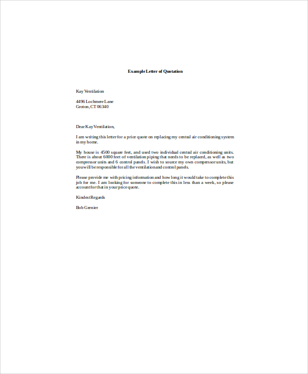Free 10 Sample Quotation Letter Templates In Ms Word Pdf Pages