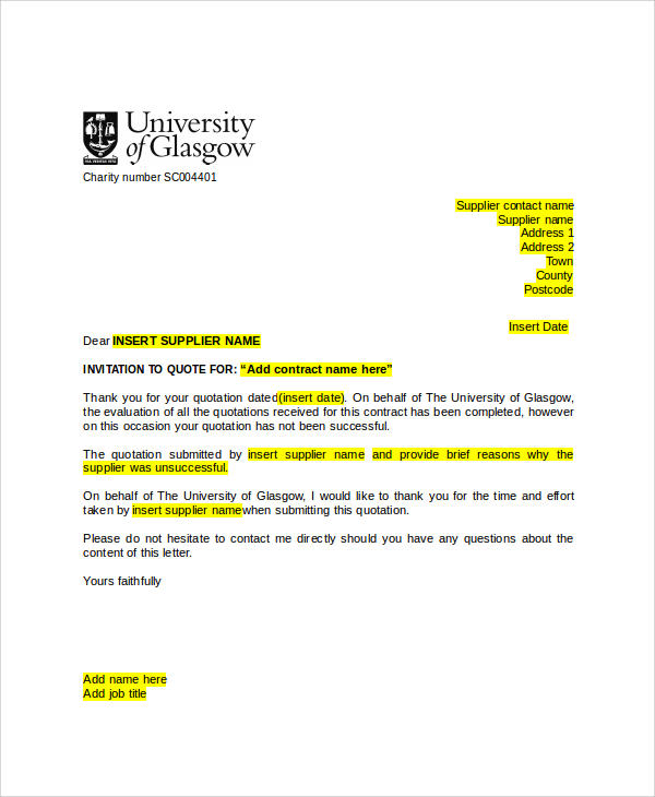 Free 10 Sample Quotation Letter Templates In Ms Word Pdf Pages