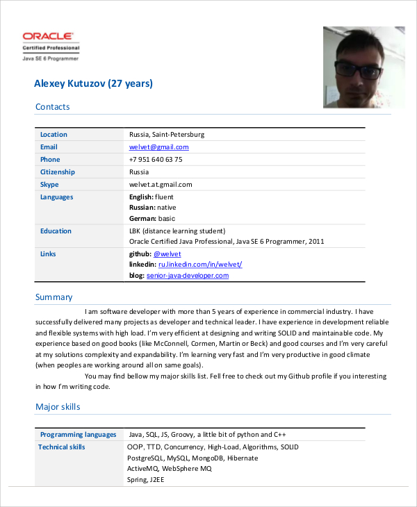 Java developer resume summary summarizes your relevant work experience and greatest achievements. FREE 10+ Sample Java Developer Resume Templates in MS Word | PDF | Pages